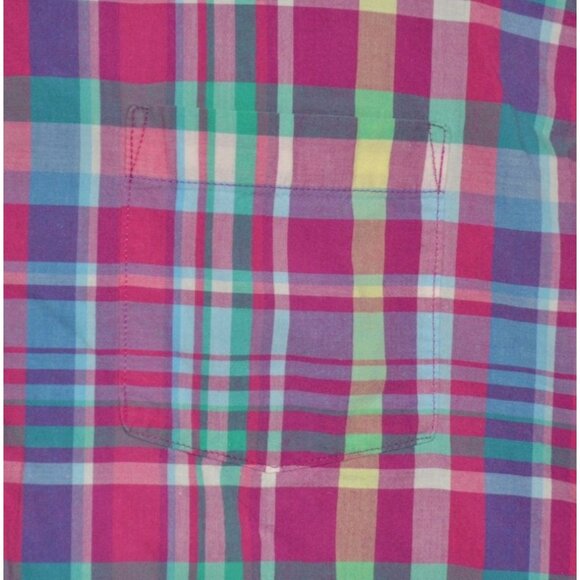 Lands' End Mens Button Down Shirt XL Pastel Plaid Short Sleeve Cotton Preppy - Picture 4 of 9